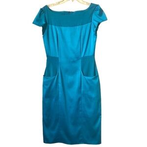 Black Daffodil Toronto Designer Teal Sheath Dress Pockets Contrast S 90s